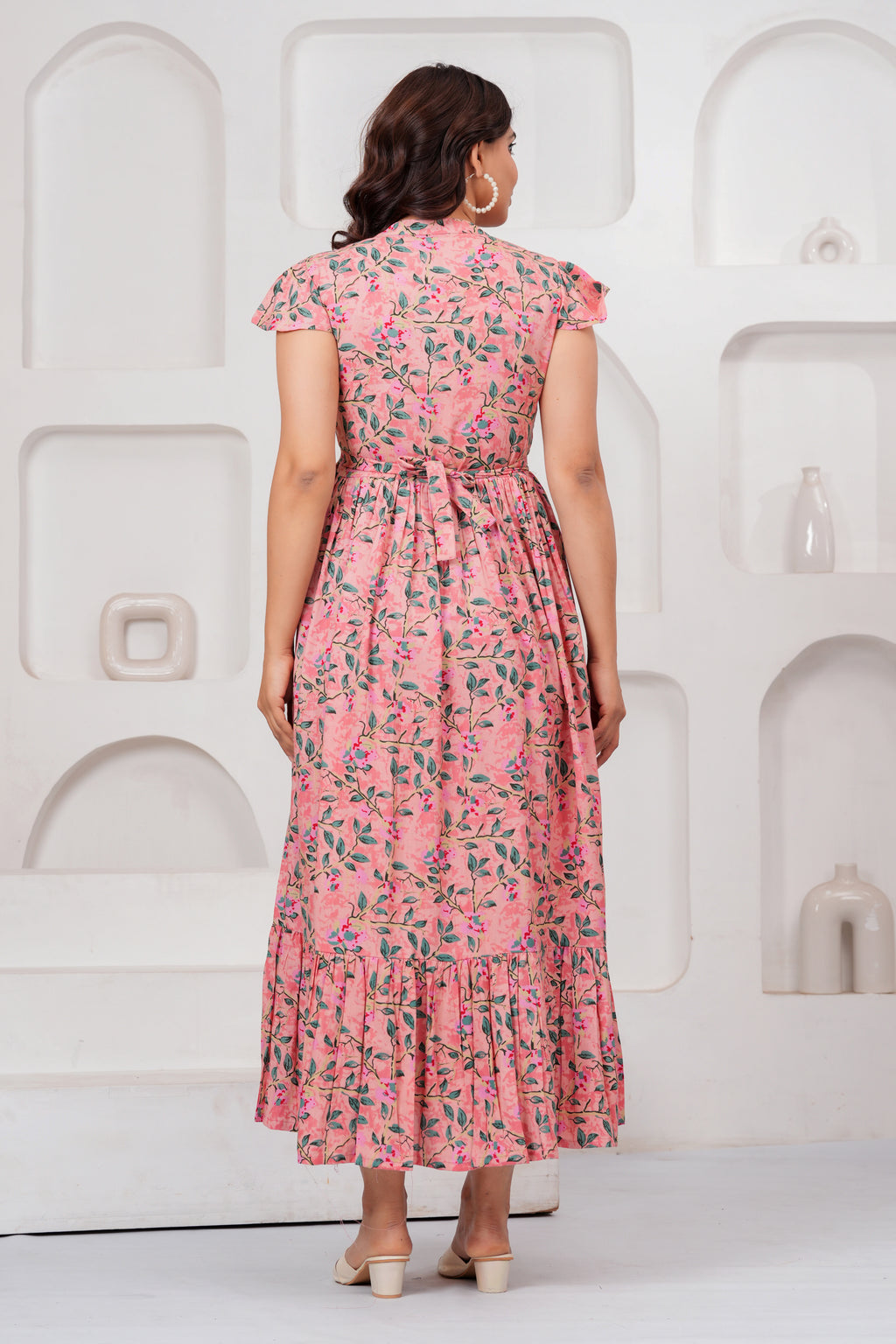 Blush Garden Peach Floral Printed Maternity kurta
