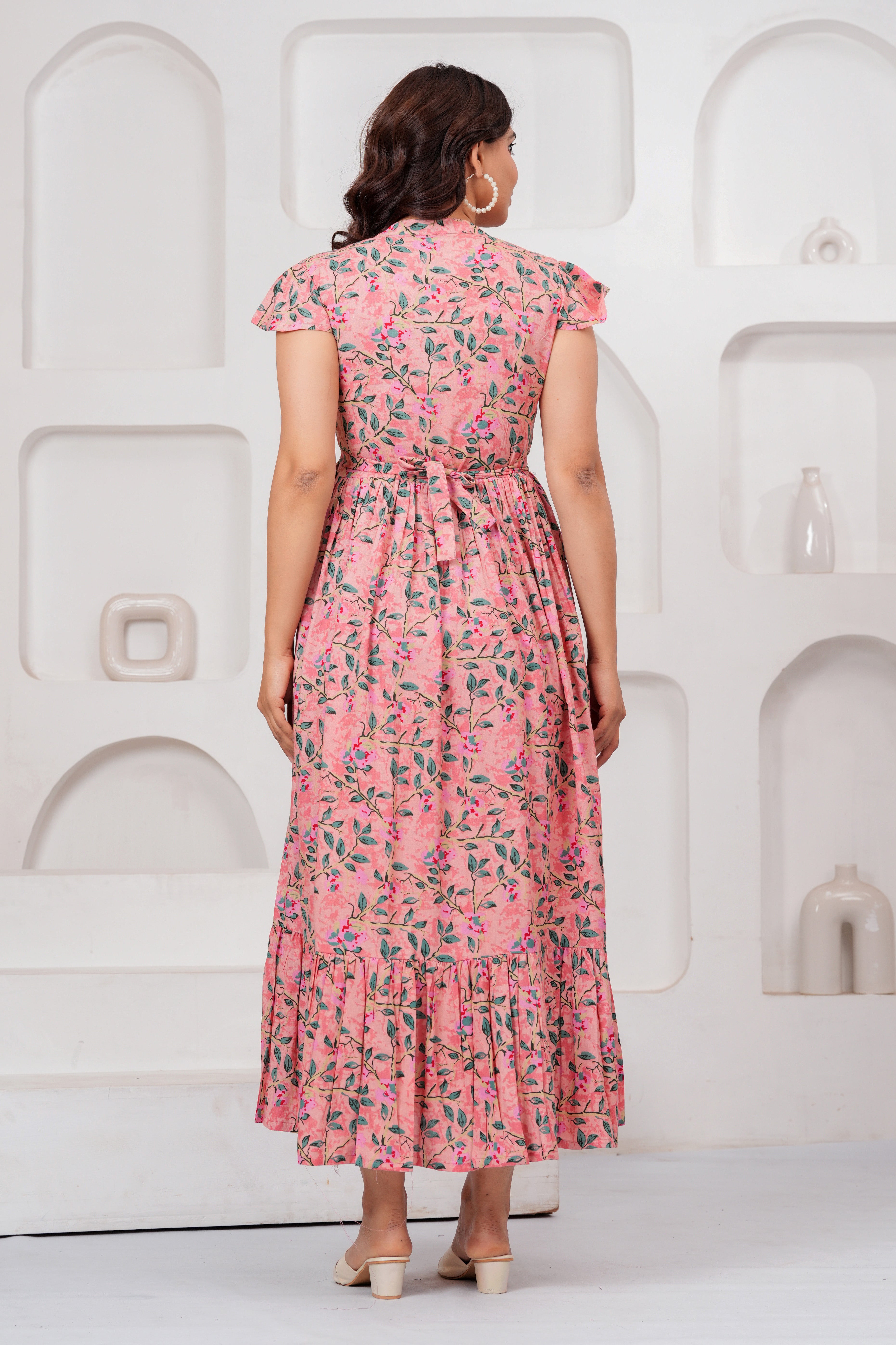 Blush Garden Peach Floral Printed Maternity kurta
