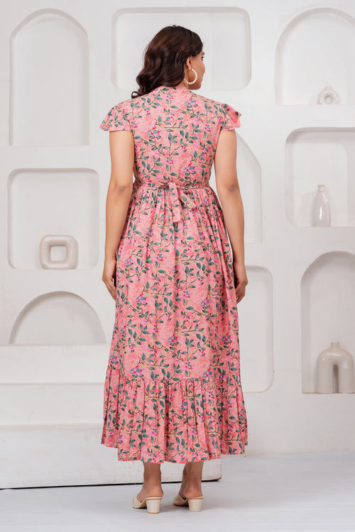 Blush Garden Peach Floral Printed Maternity kurta
