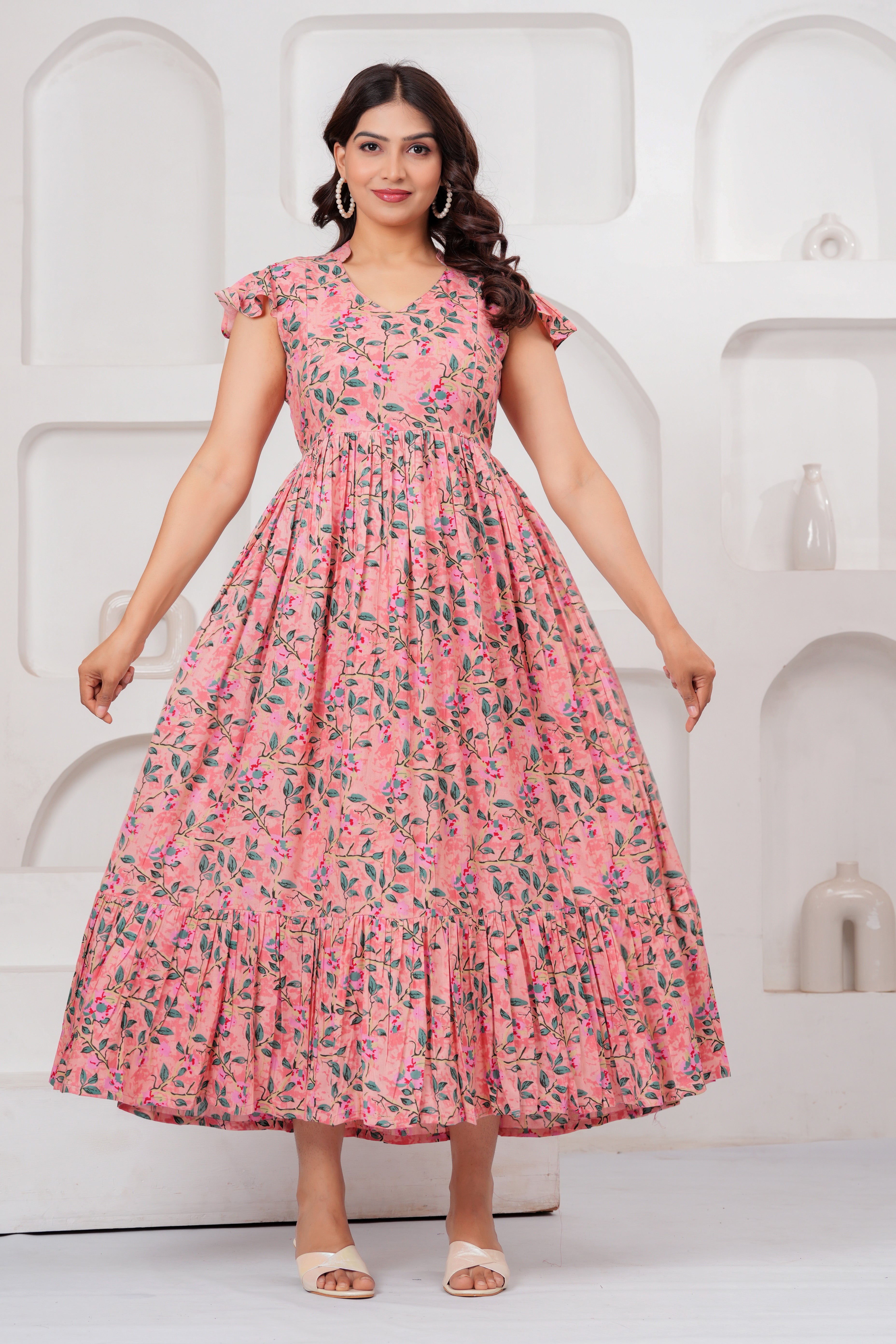 Blush Garden Peach Floral Printed Maternity kurta