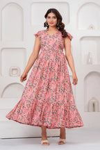 Blush Garden Peach Floral Printed Maternity kurta