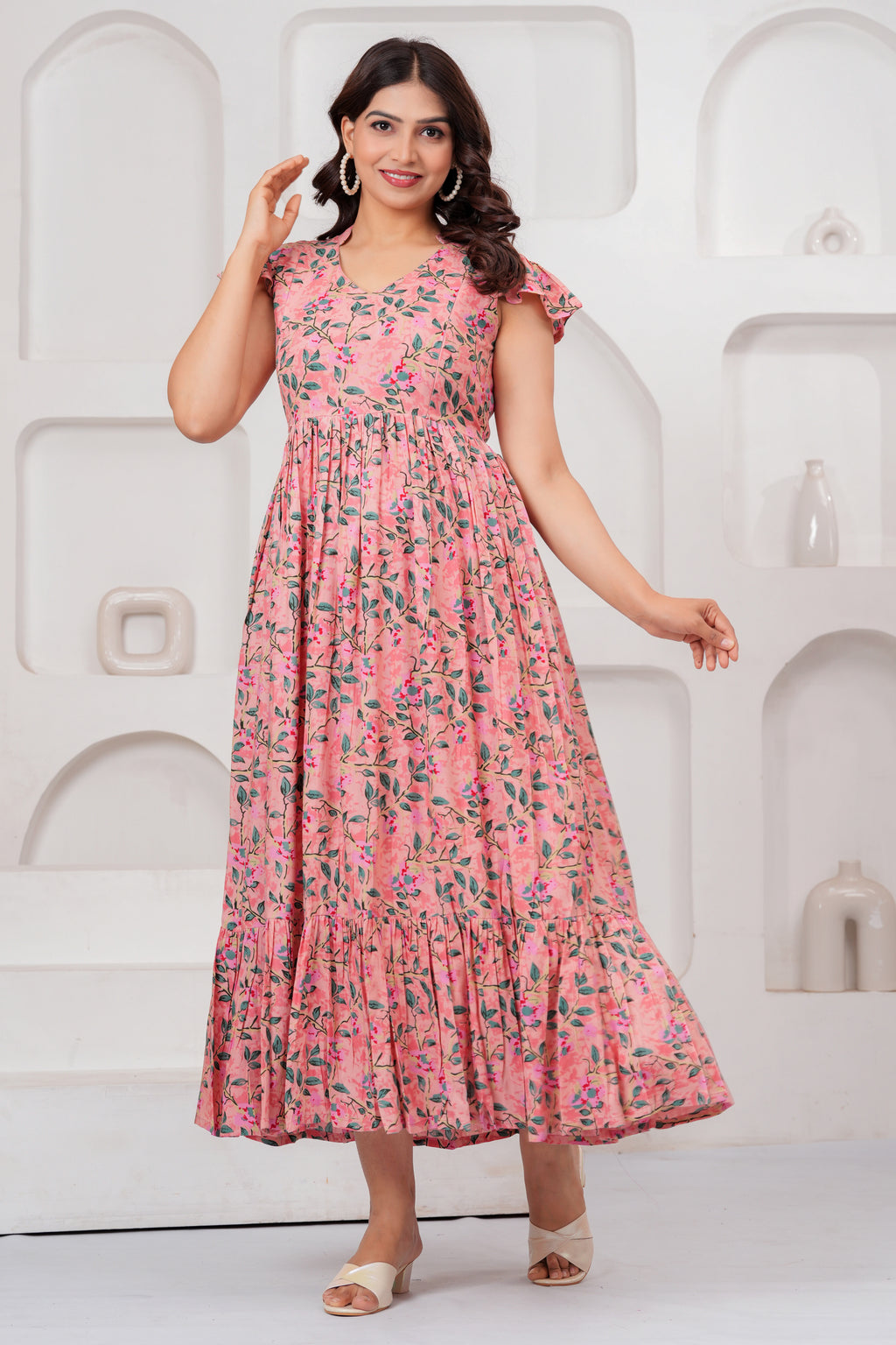 Blush Garden Peach Floral Printed Maternity kurta