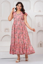 Blush Garden Peach Floral Printed Maternity kurta