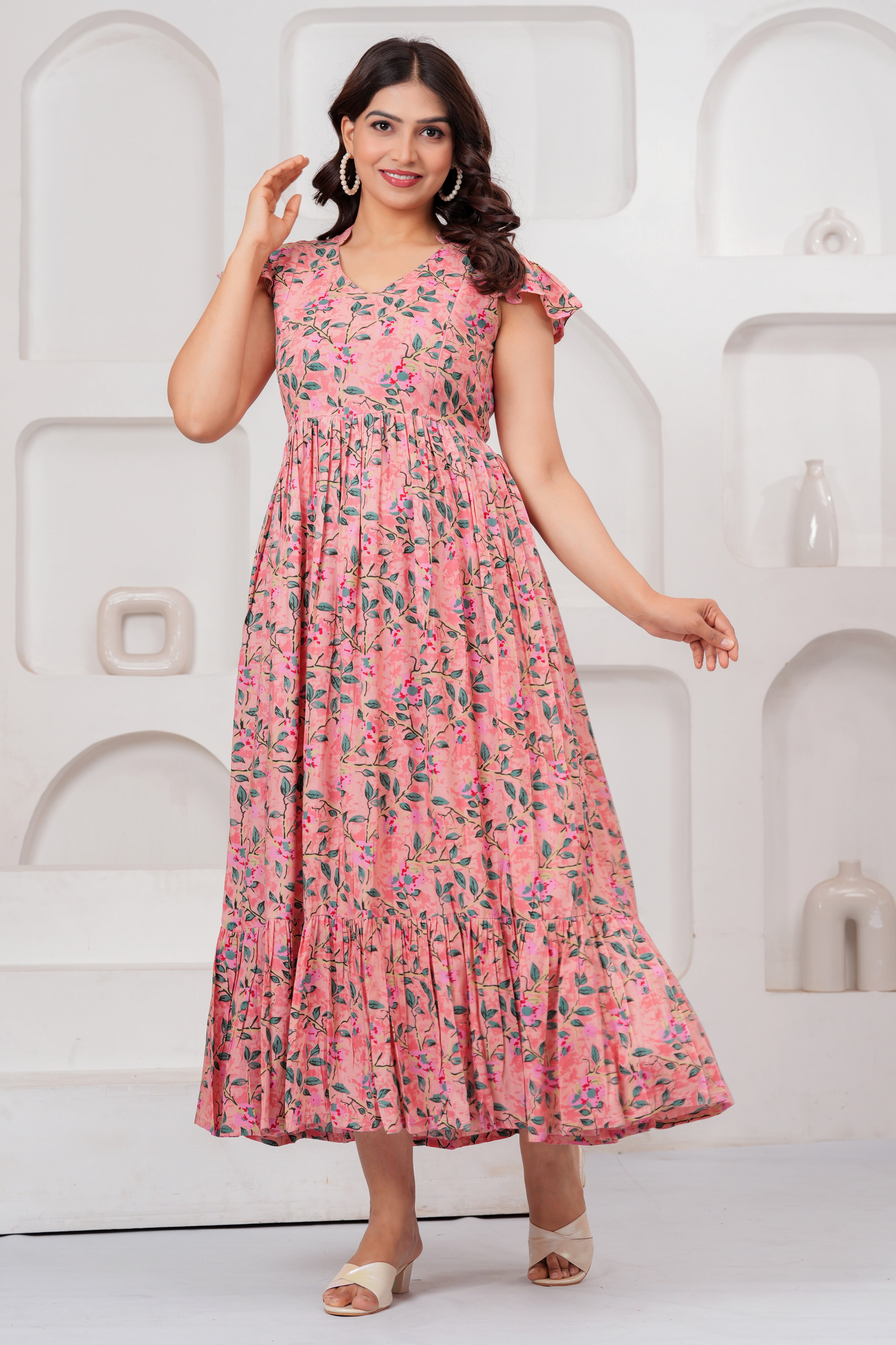 Blush Garden Peach Floral Printed Maternity kurta