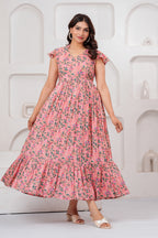 Blush Garden Peach Floral Printed Maternity kurta