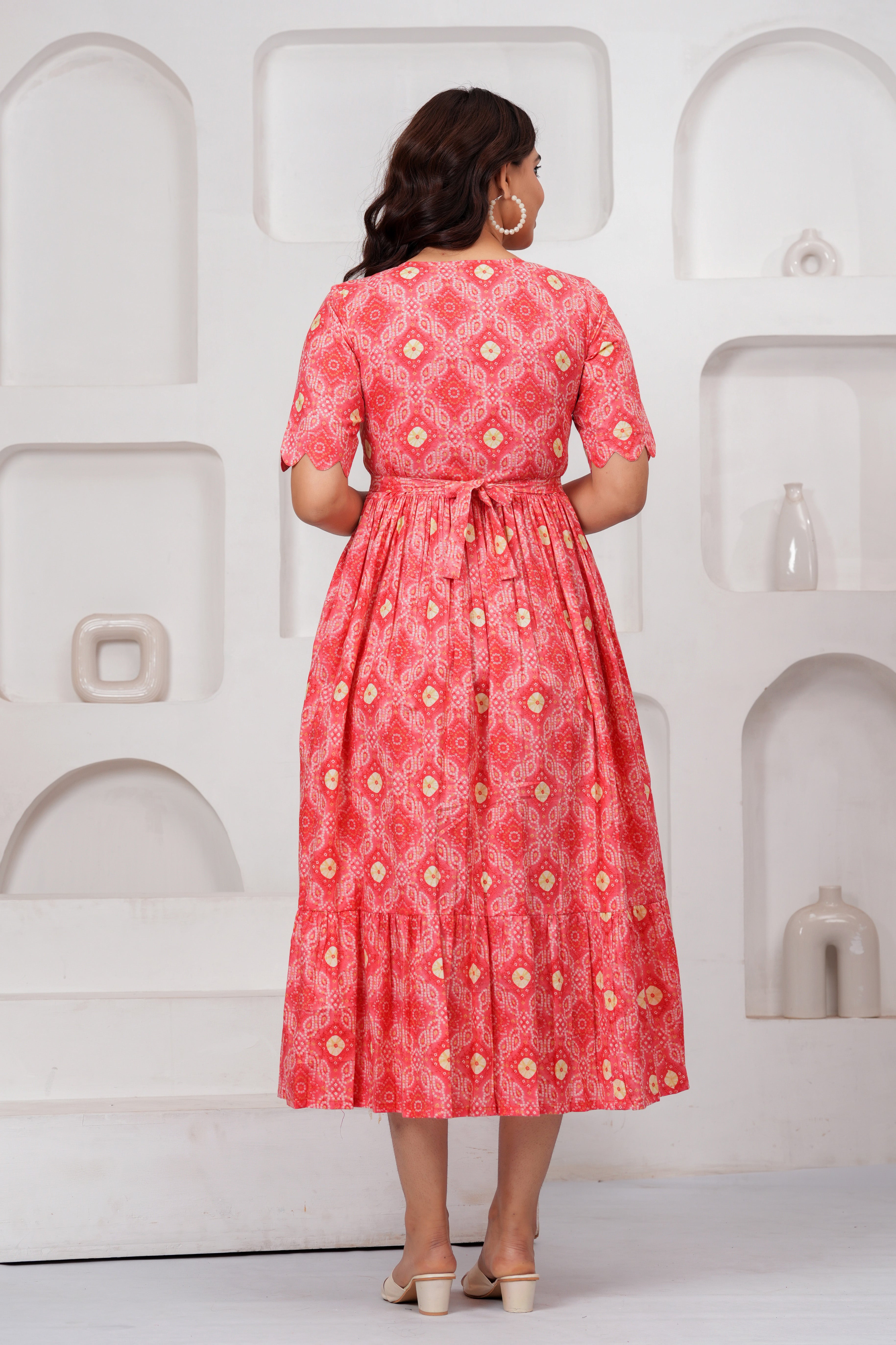 Coral Charm Pink Floral Tiered Printed Maternity Kurta
