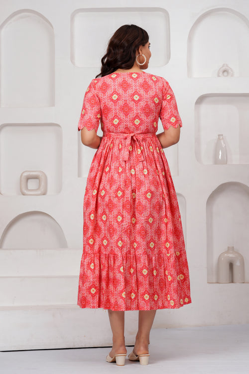 Coral Charm Pink Floral Tiered Printed Maternity Kurta