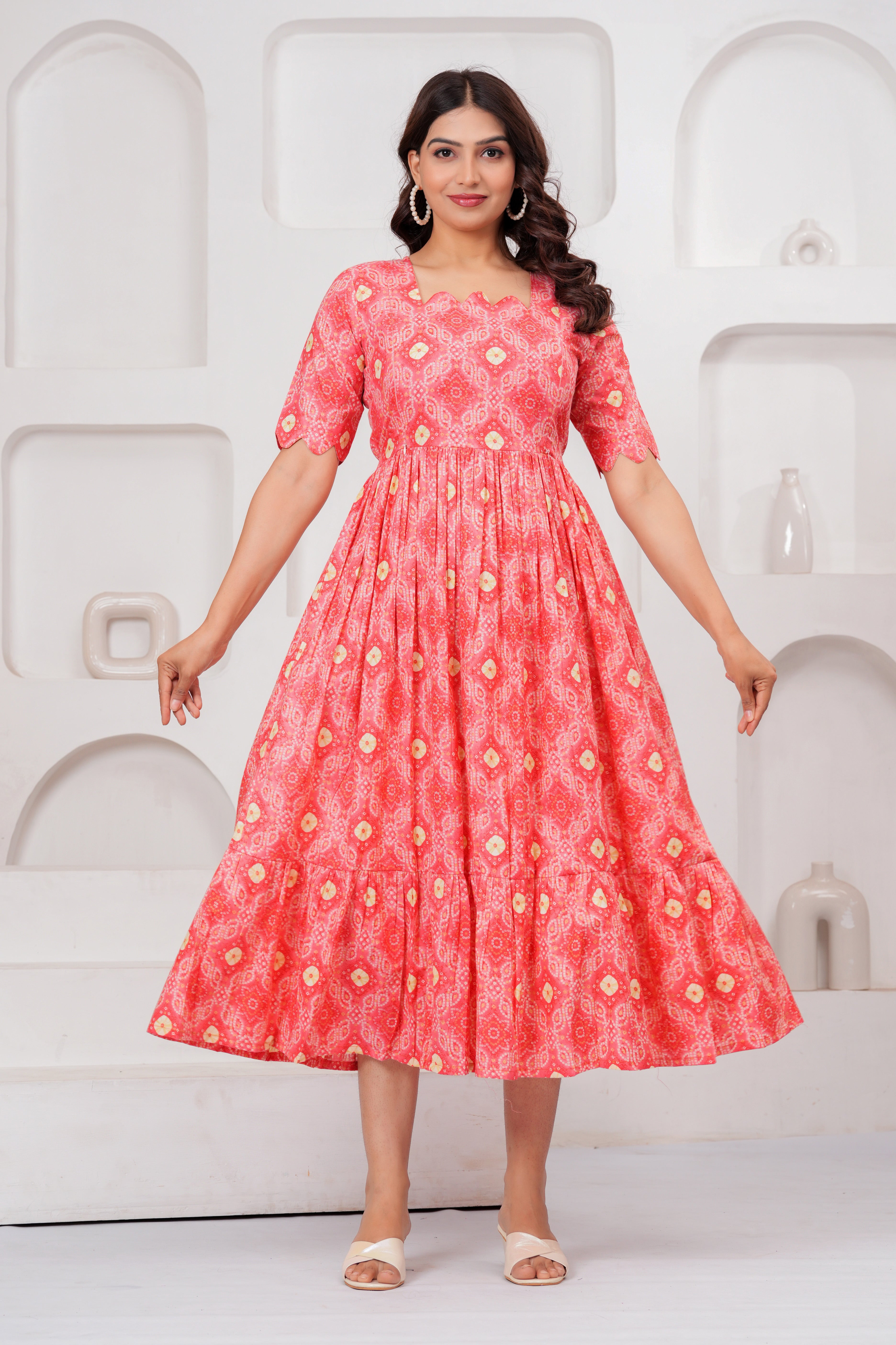 Coral Charm Pink Floral Tiered Printed Maternity Kurta