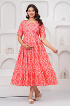 Coral Charm Pink Floral Tiered Printed Maternity Kurta