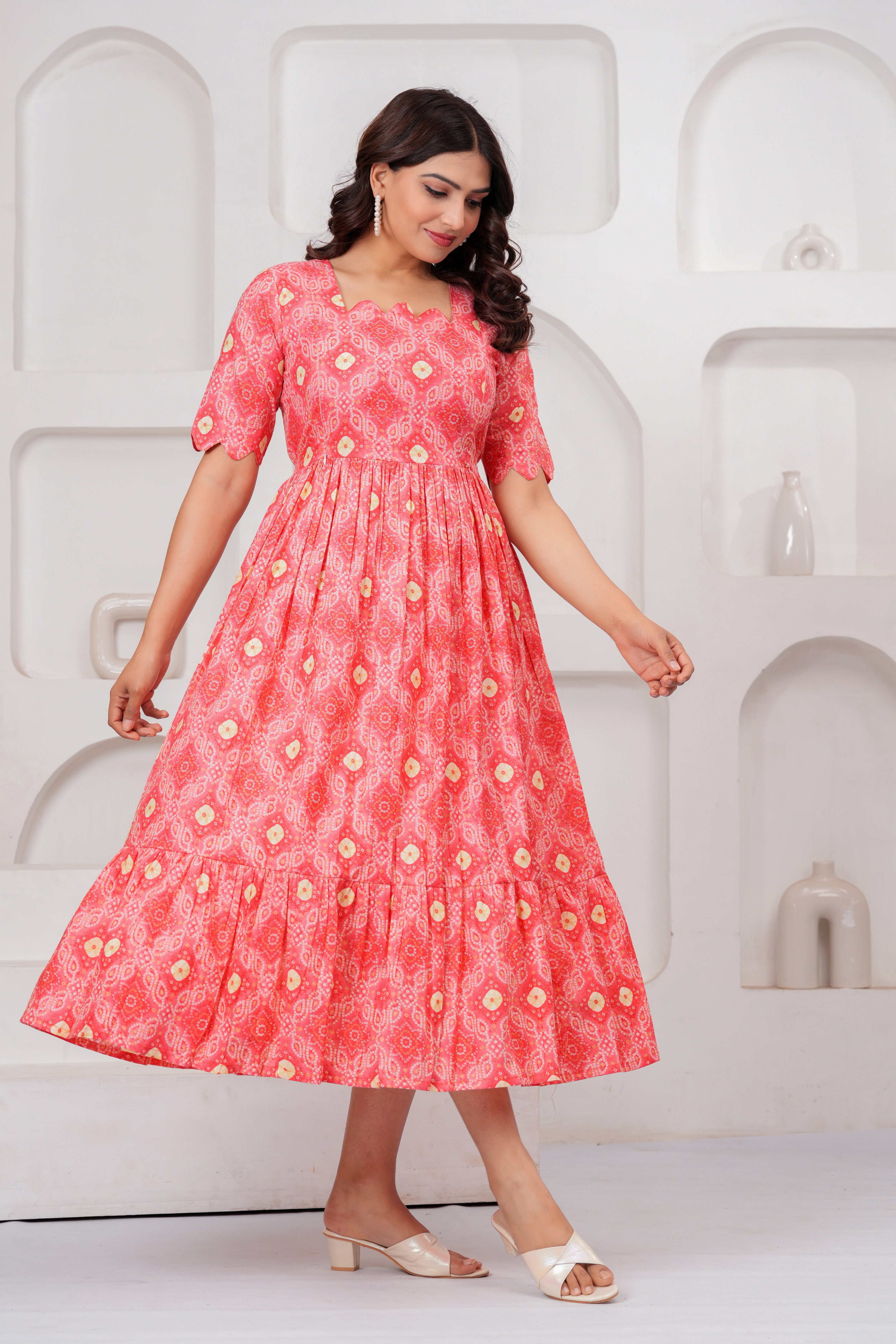 Coral Charm Pink Floral Tiered Printed Maternity Kurta
