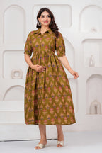 Olive Grace Green Floral Printed Maternity kurta