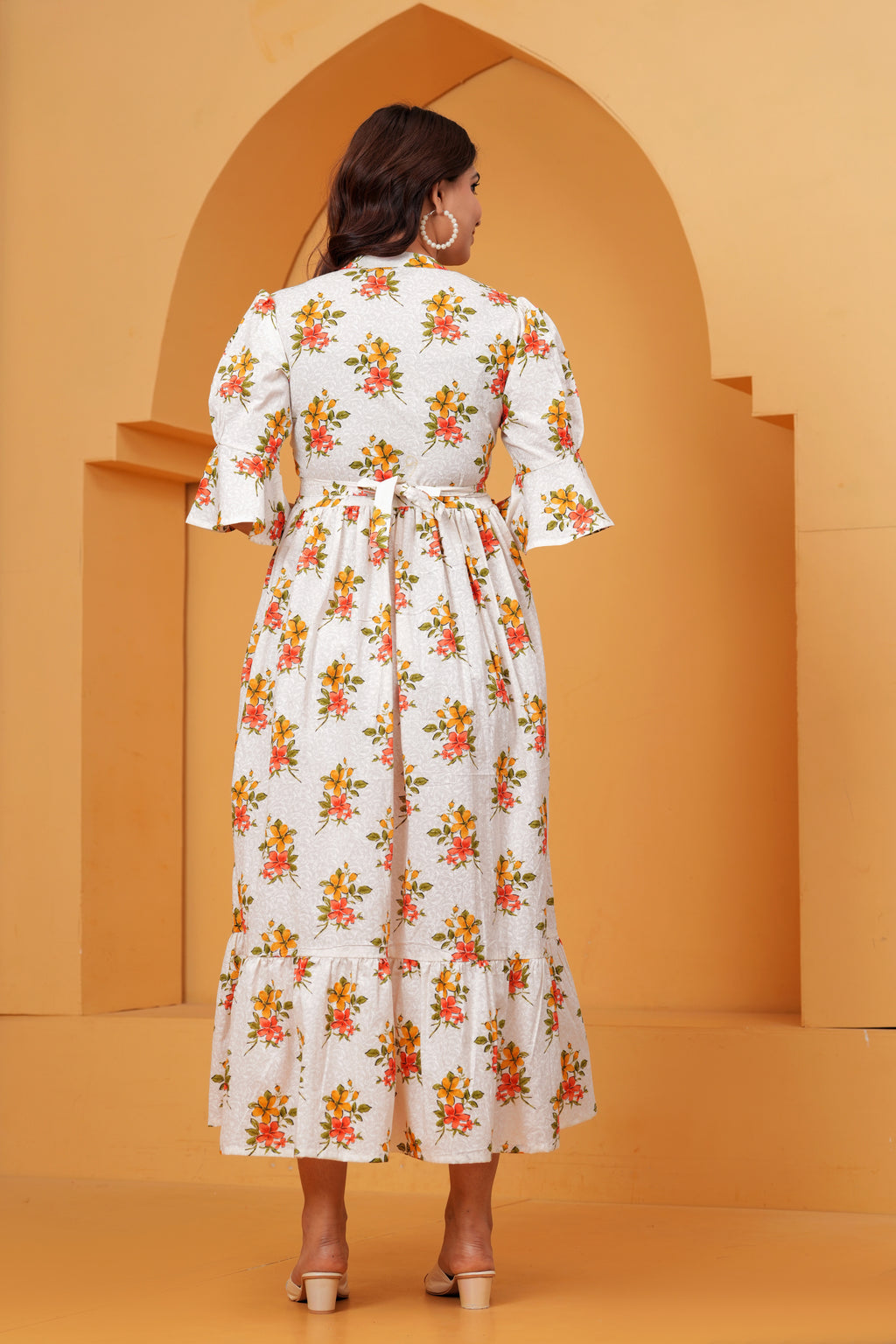 Ivory white Blossom Elegant Coral Floral Tiered Printed Maternity Kurta