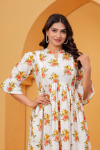 Ivory white Blossom Elegant Coral Floral Tiered Printed Maternity Kurta