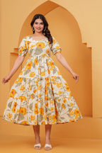 Golden Daisy Elegance Floral Tiered Printed Maternity Kurta