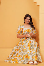 Golden Daisy Elegance Floral Tiered Printed Maternity Kurta
