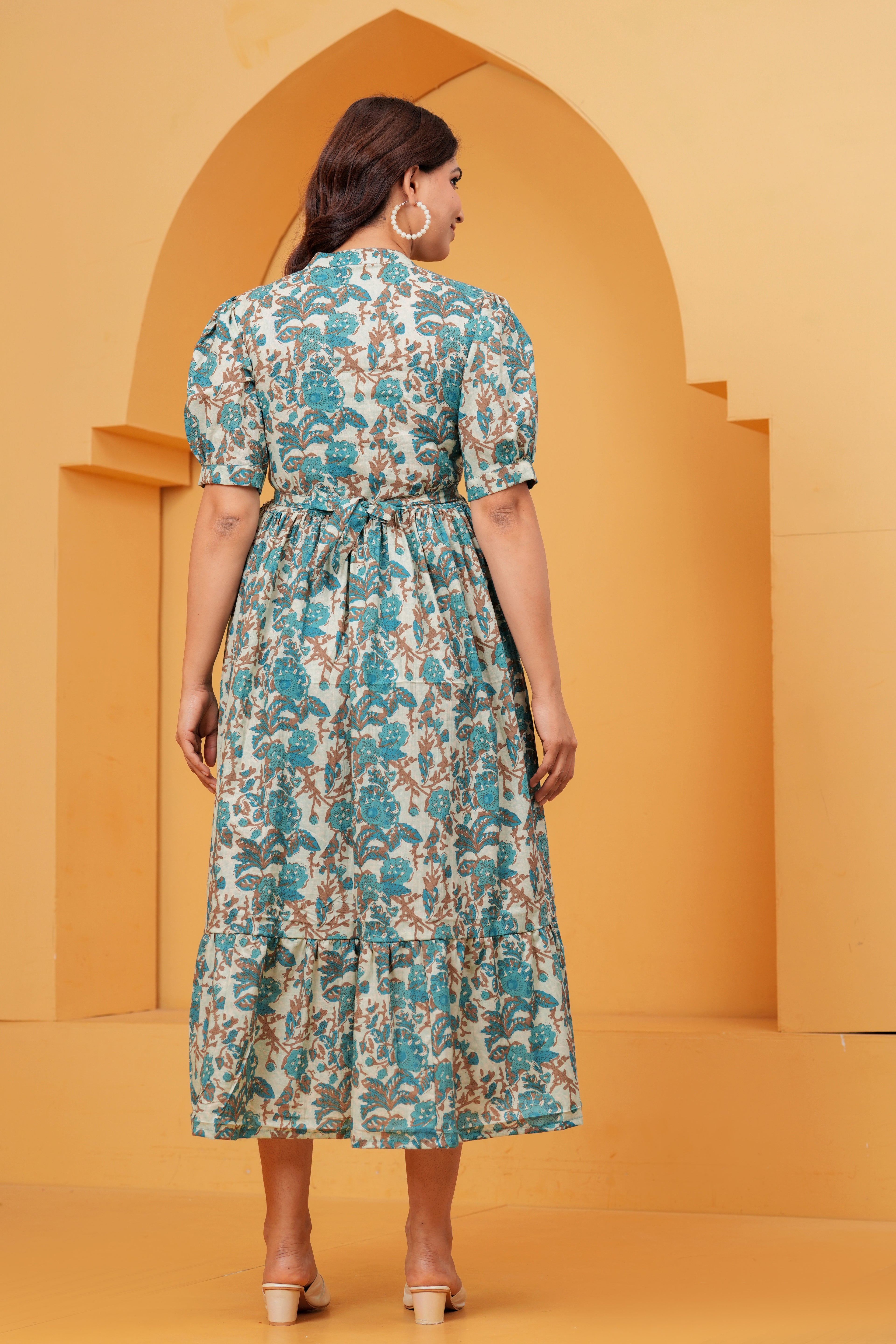 Turquoise Petal Elegance Floral Tiered Printed Maternity Kurta