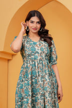 Turquoise Petal Elegance Floral Tiered Printed Maternity Kurta