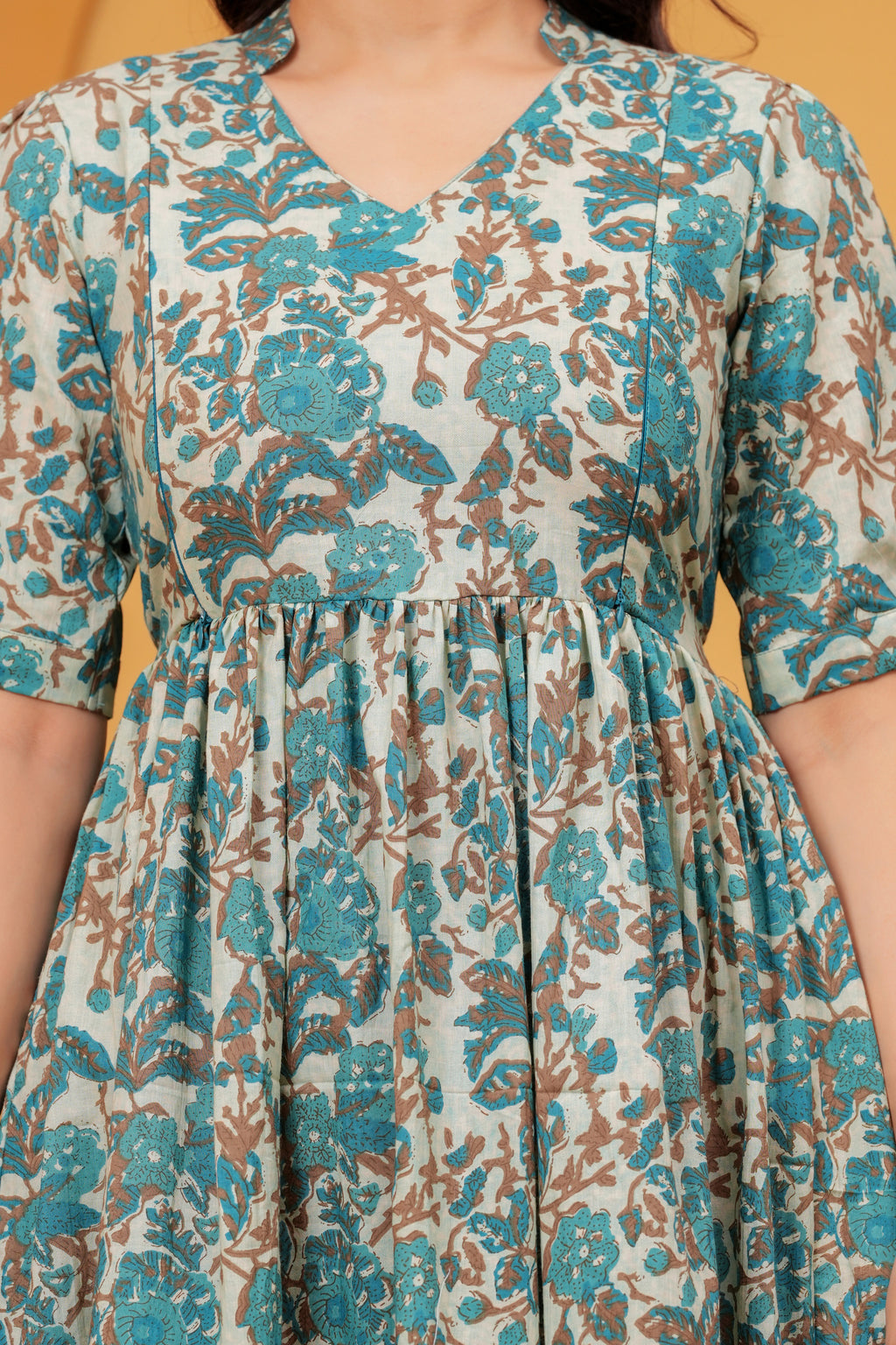 Turquoise Petal Elegance Floral Tiered Printed Maternity Kurta