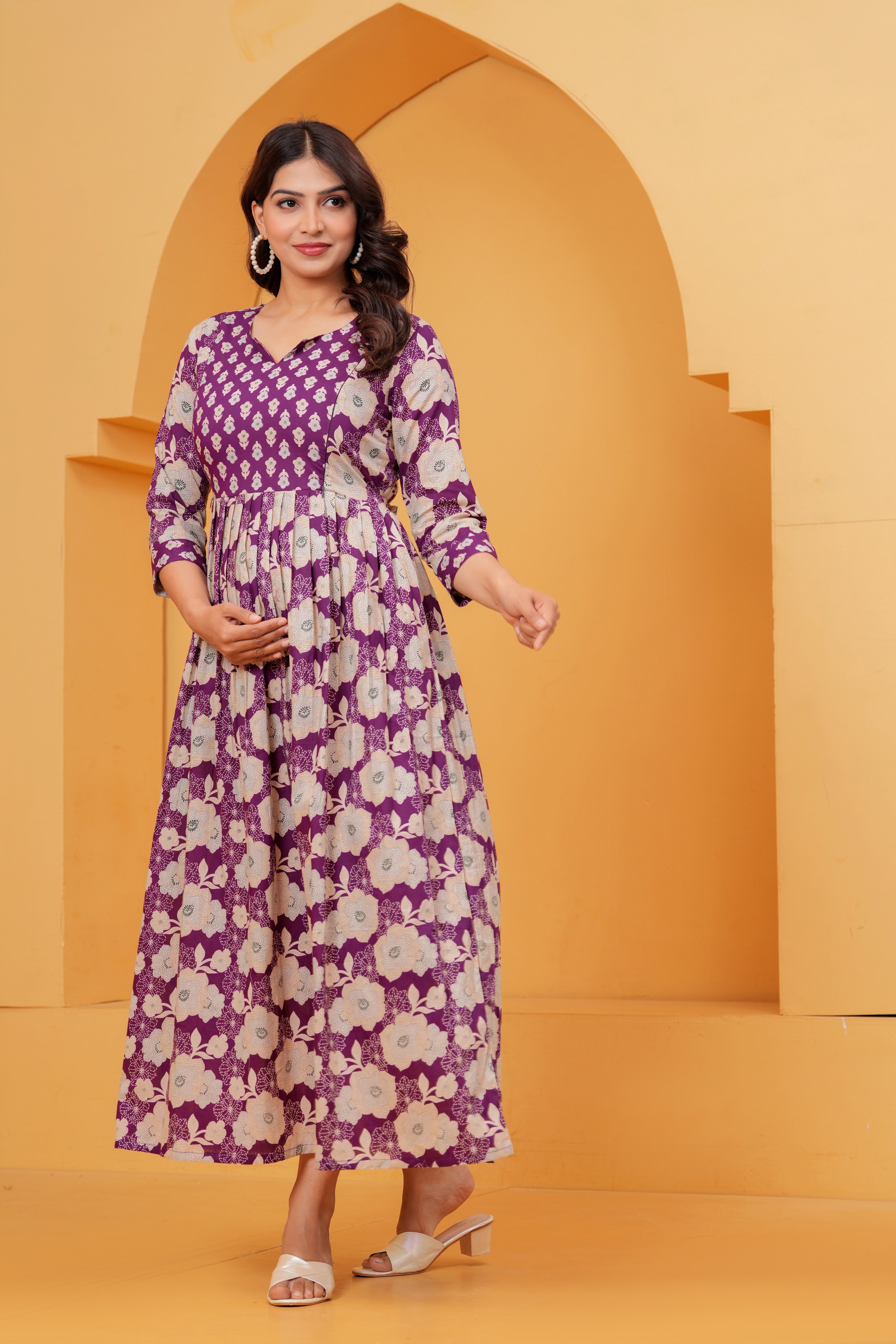 Royal Blossom Purple Floral Printed Maternity kurta