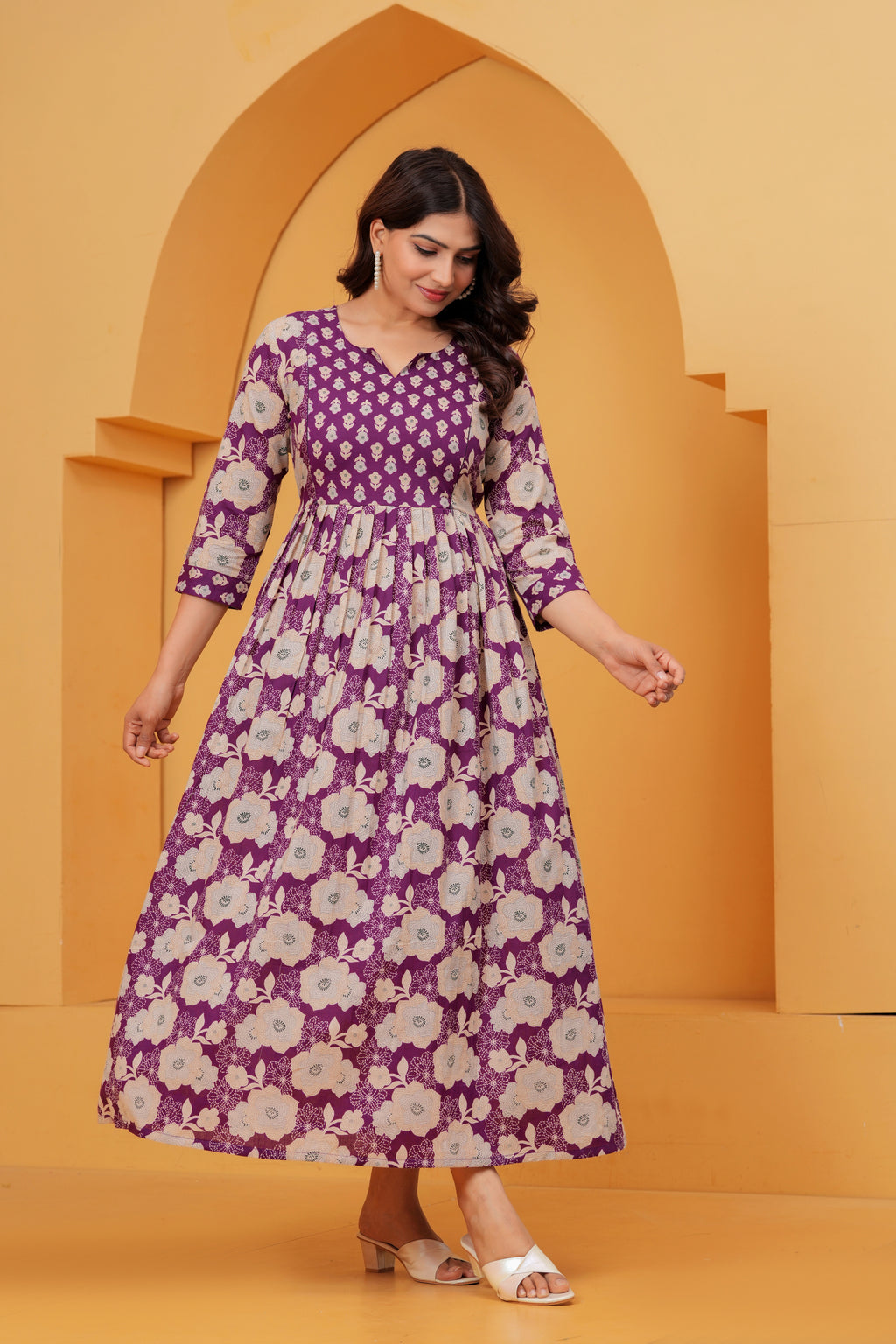 Royal Blossom Purple Floral Printed Maternity kurta