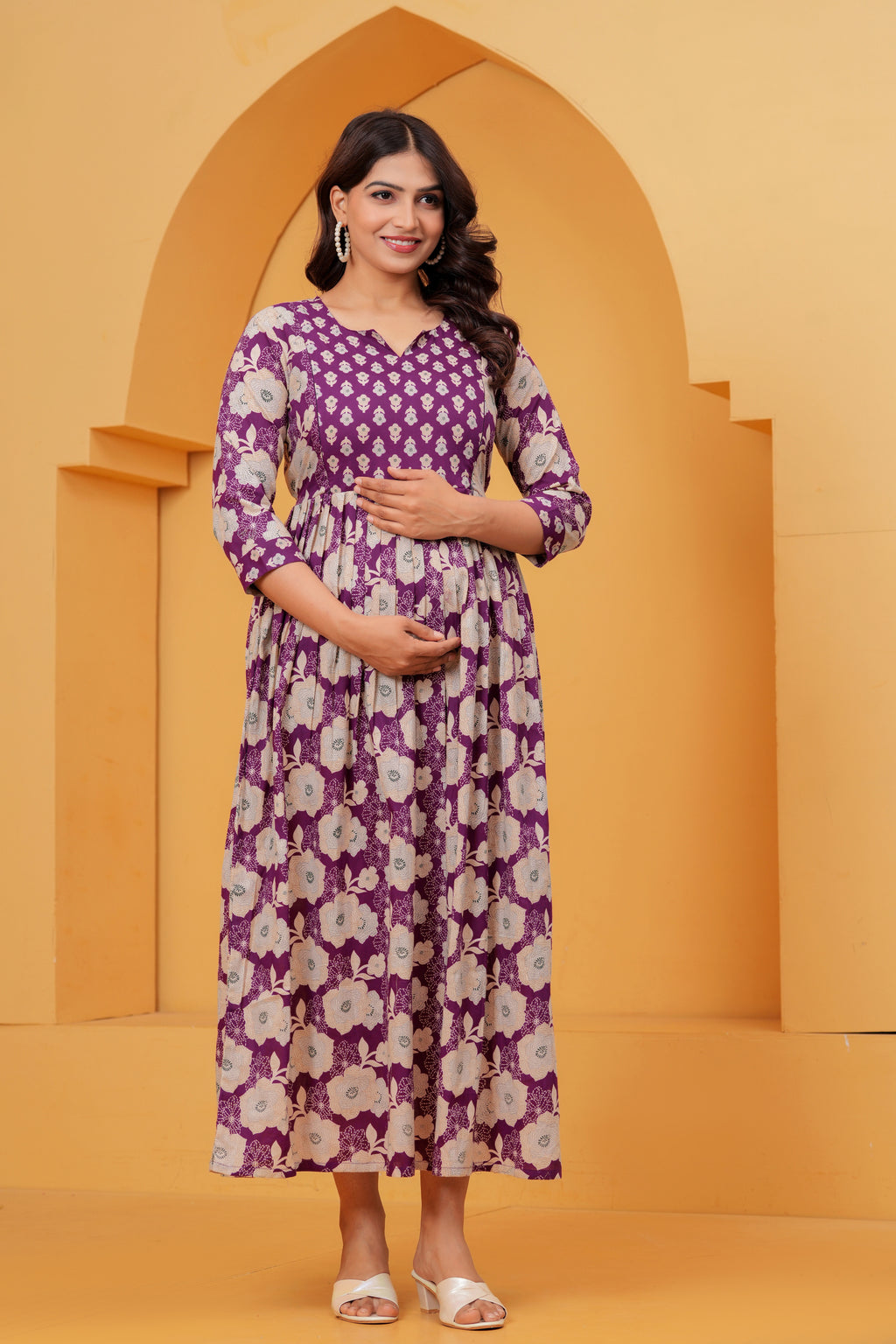 Royal Blossom Purple Floral Printed Maternity kurta