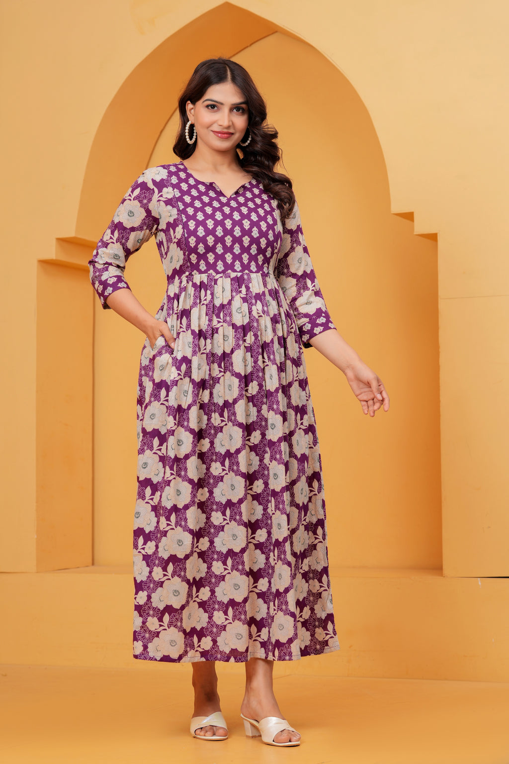 Royal Blossom Purple Floral Printed Maternity kurta