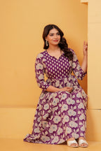 Royal Blossom Purple Floral Printed Maternity kurta