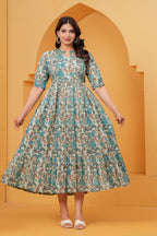 Ocean Bloom Elegance Floral Tiered Printed Maternity Kurta