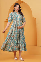 Ocean Bloom Elegance Floral Tiered Printed Maternity Kurta