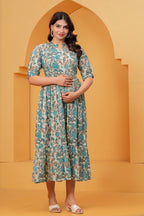 Ocean Bloom Elegance Floral Tiered Printed Maternity Kurta