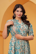 Ocean Bloom Elegance Floral Tiered Printed Maternity Kurta