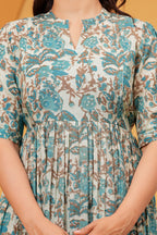 Ocean Bloom Elegance Floral Tiered Printed Maternity Kurta