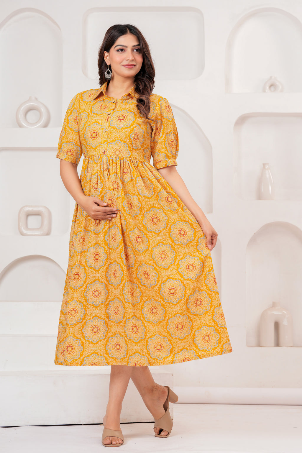 Sunshine Bloom  Elegant Floral Printed Maternity Kurta