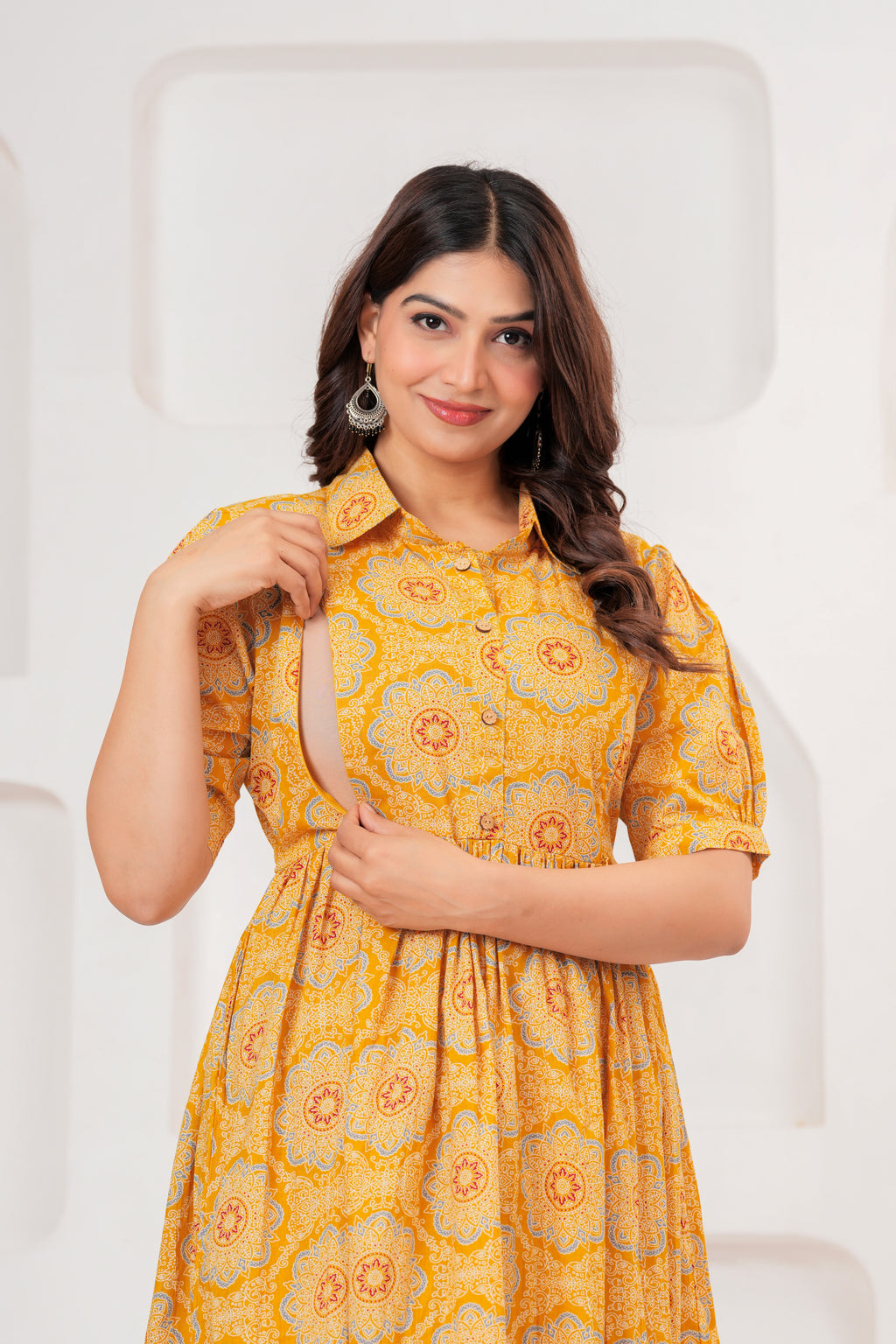 Sunshine Bloom  Elegant Floral Printed Maternity Kurta