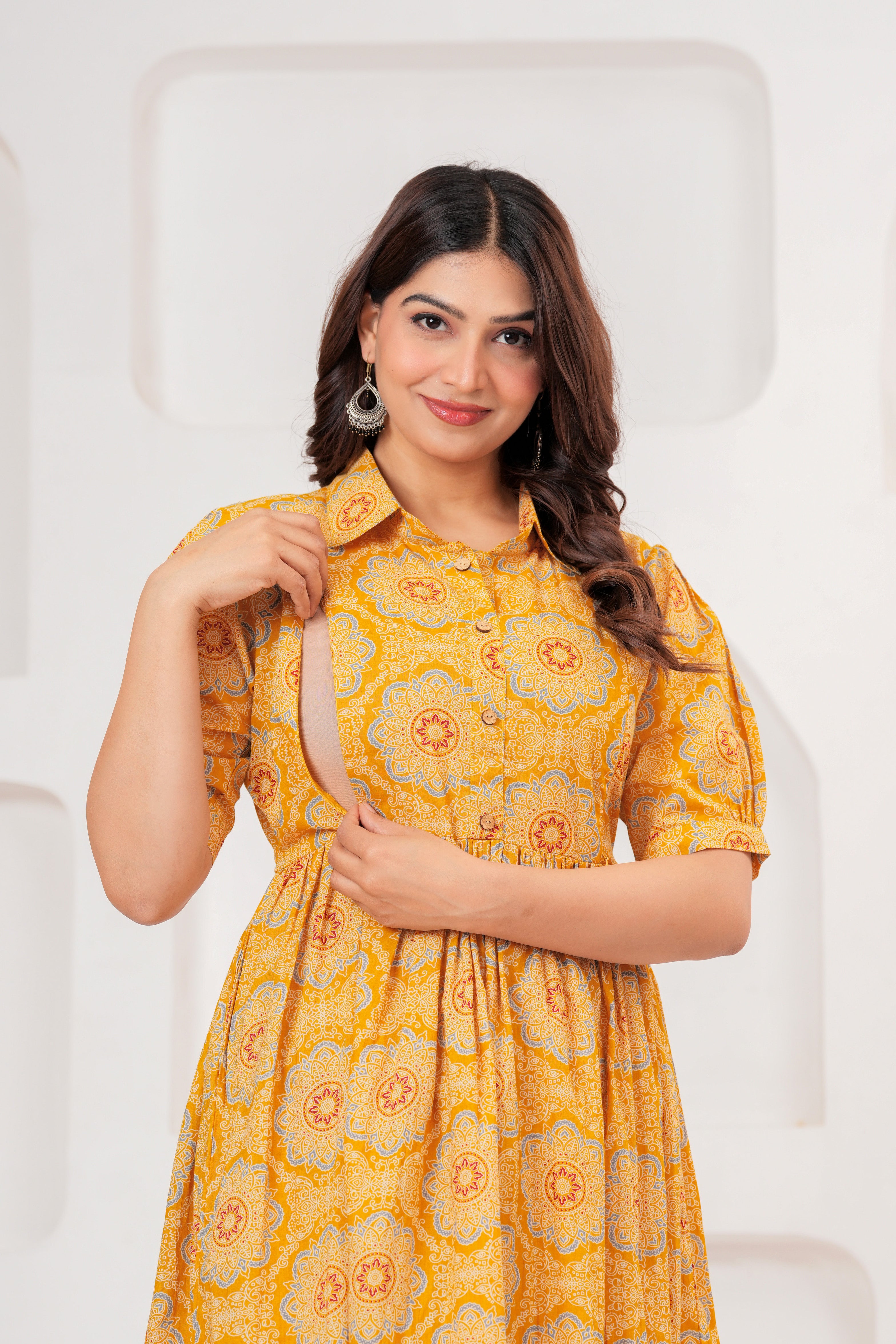 Sunshine Bloom  Elegant Floral Printed Maternity Kurta