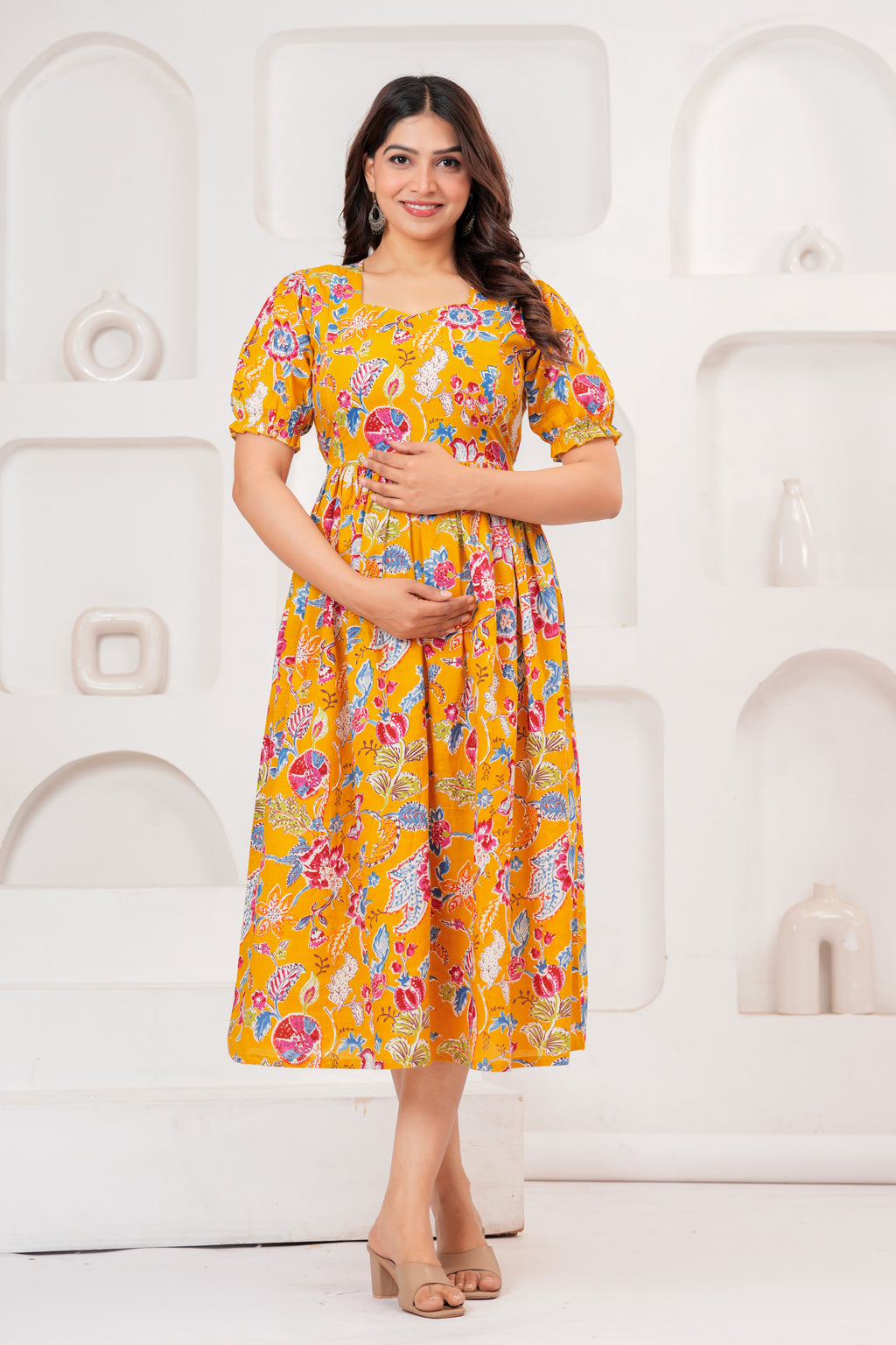 Mustard Yellow Pure Cotton Maternity Kurta