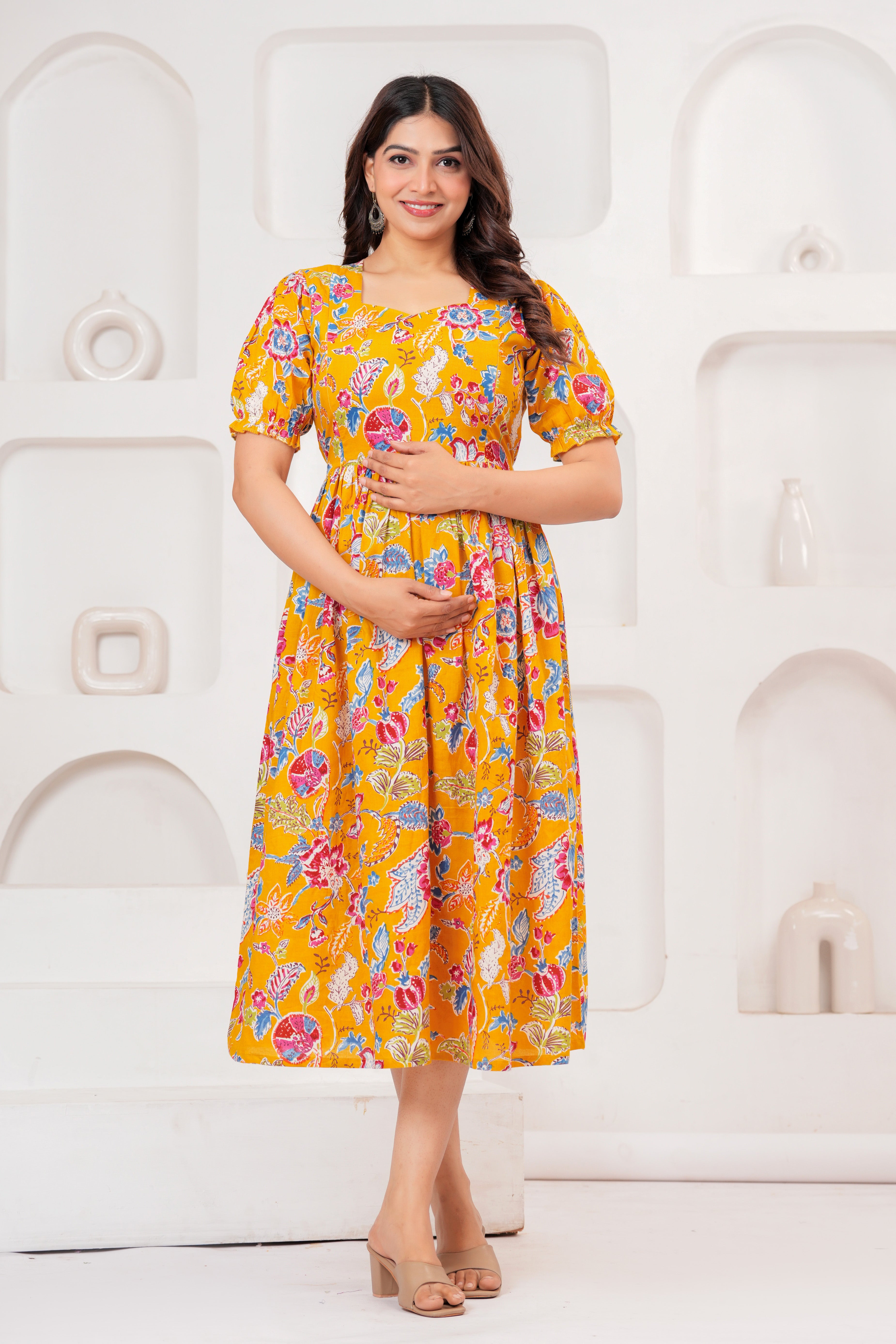 Mustard Yellow Pure Cotton Maternity Kurta