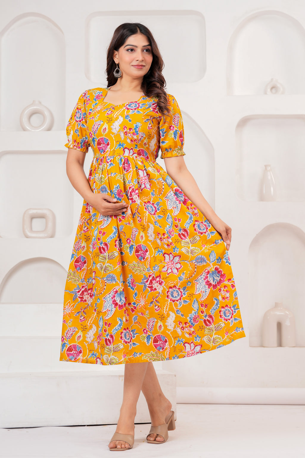 Mustard Yellow Pure Cotton Maternity Kurta