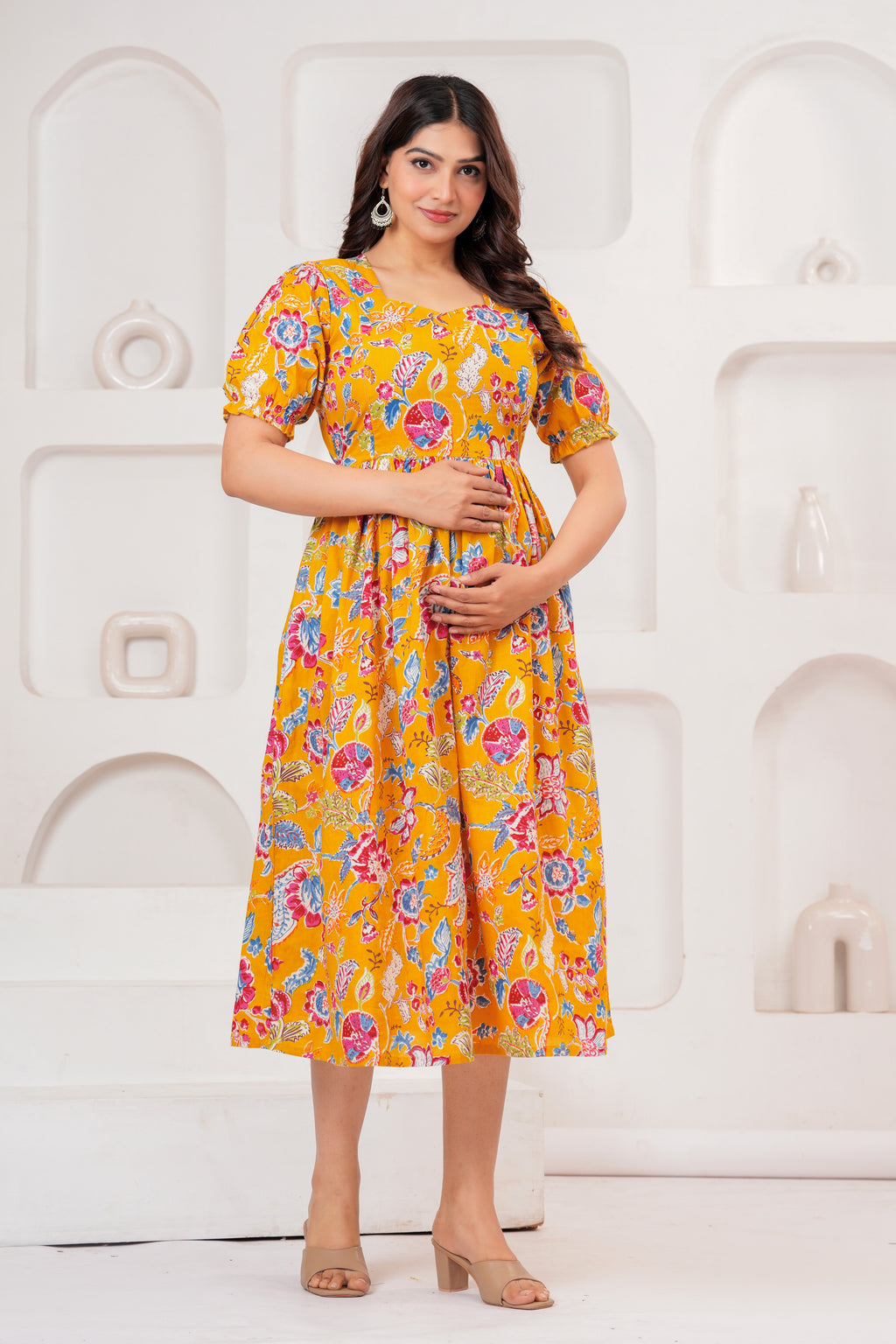 Mustard Yellow Pure Cotton Maternity Kurta