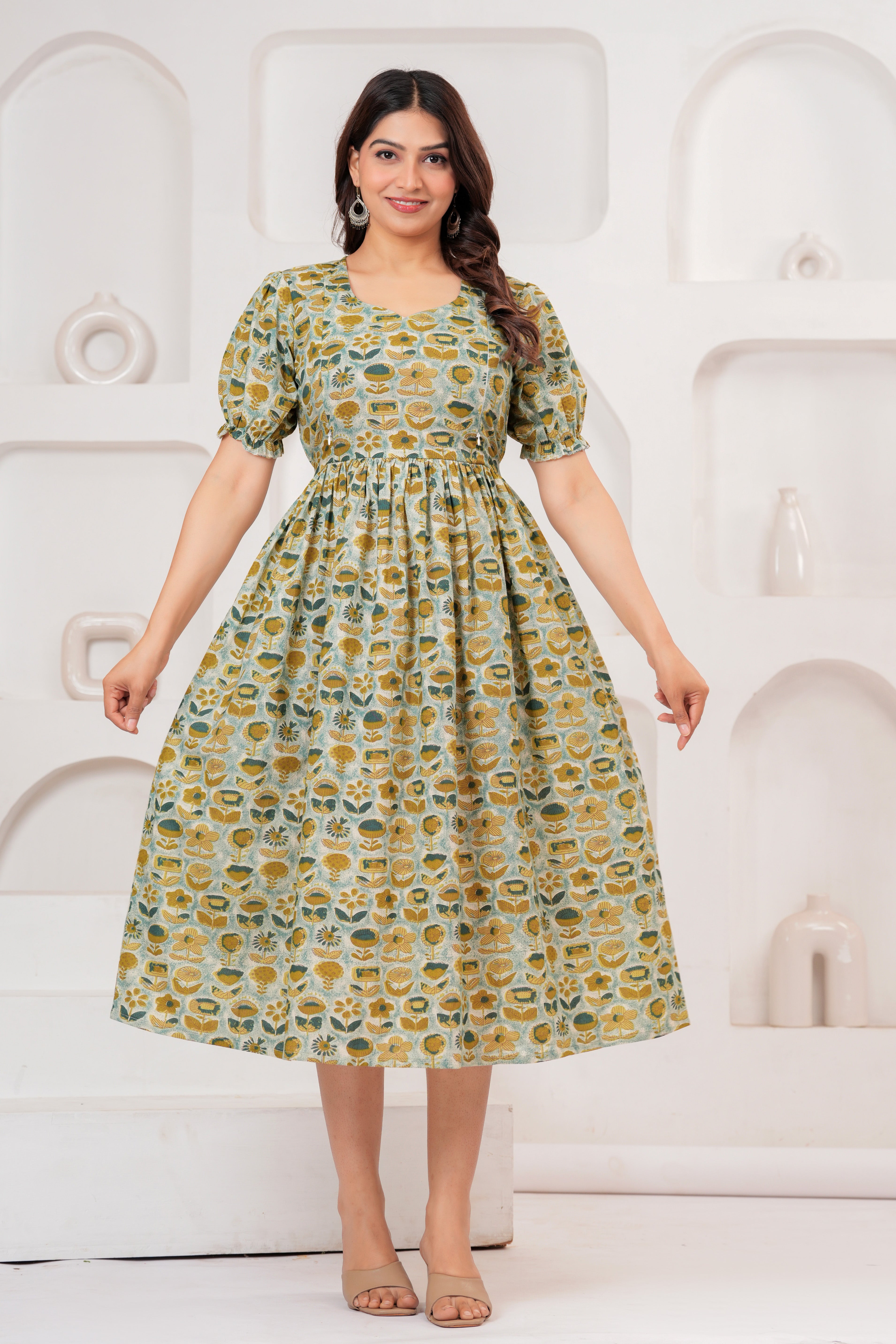 Sage Green Bloom Elegant Floral Printed Maternity Kurta