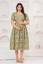 Sage Green Bloom Elegant Floral Printed Maternity Kurta