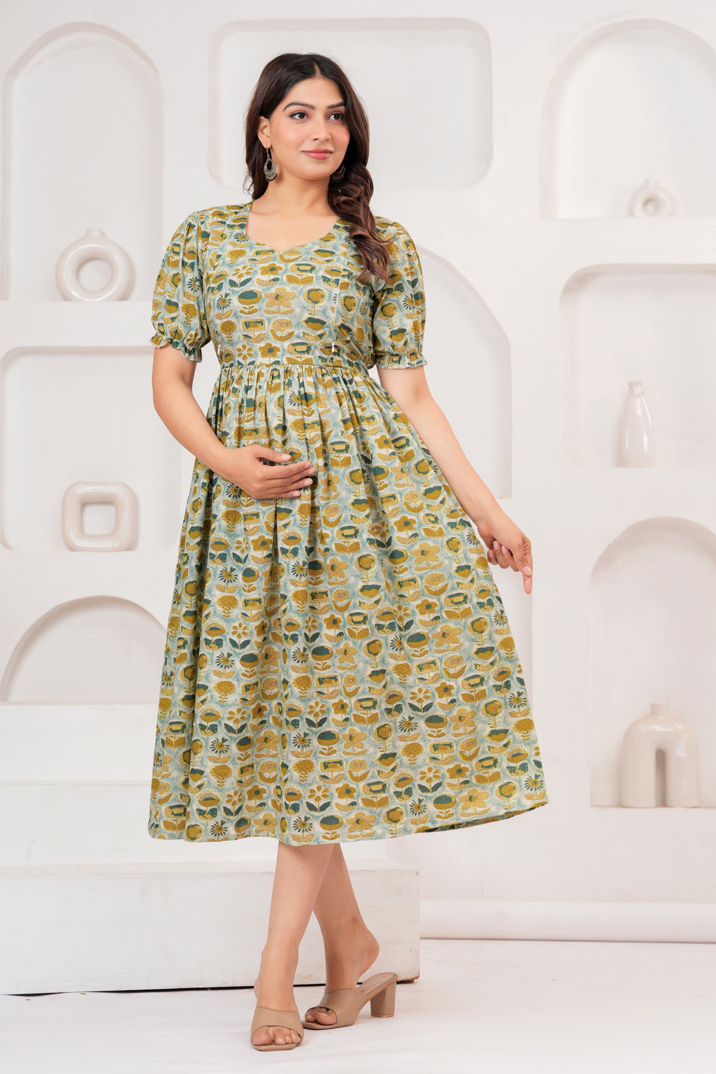 Sage Green Bloom Elegant Floral Printed Maternity Kurta