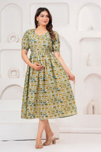 Sage Green Bloom Elegant Floral Printed Maternity Kurta