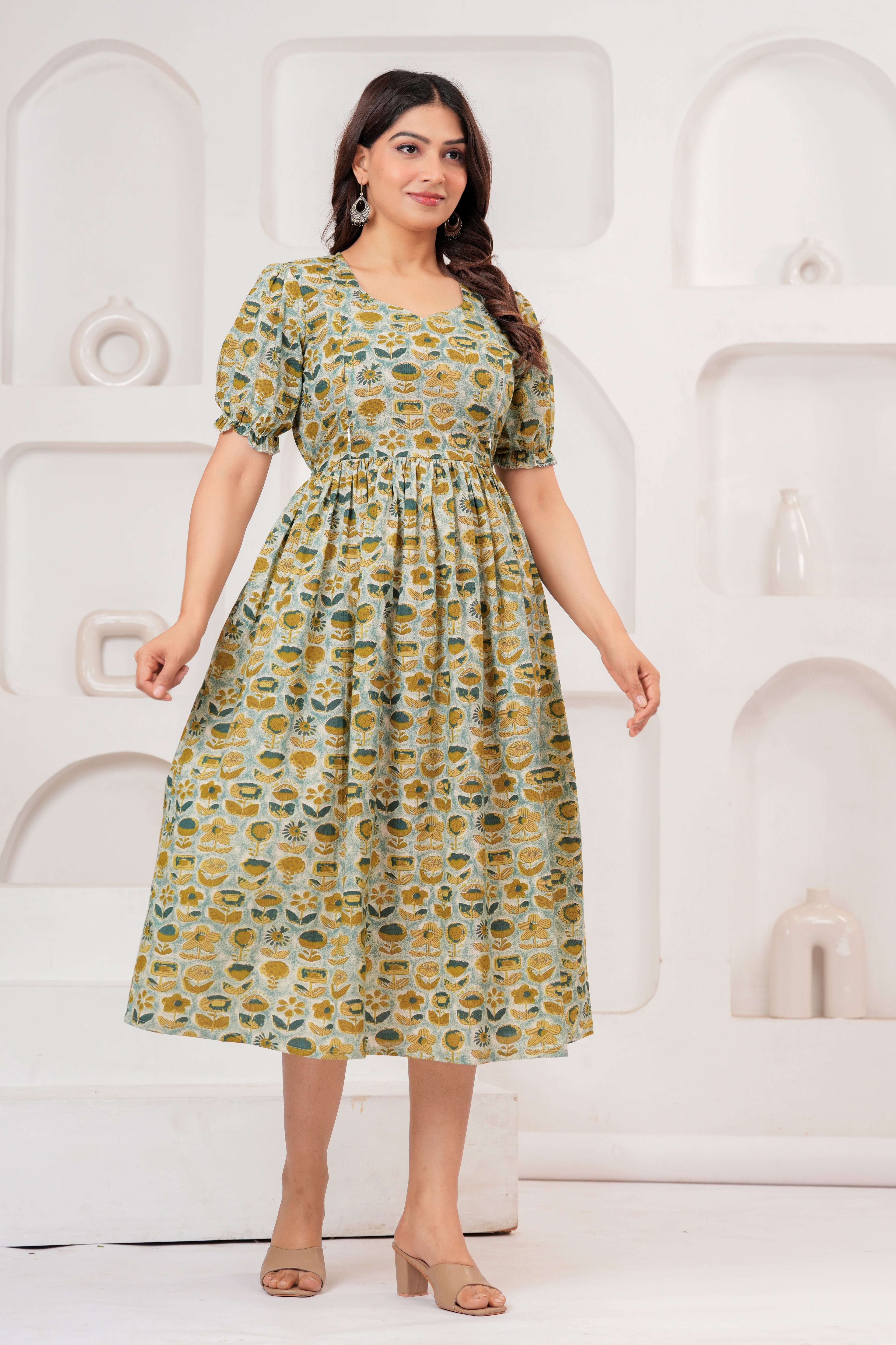 Sage Green Bloom Elegant Floral Printed Maternity Kurta
