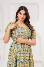 Sage Green Bloom Elegant Floral Printed Maternity Kurta