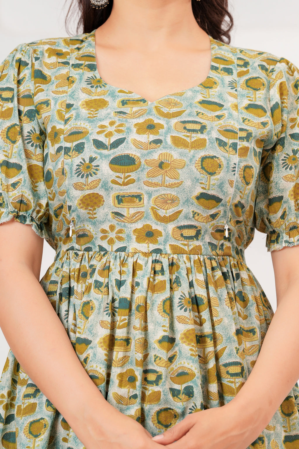 Sage Green Bloom Elegant Floral Printed Maternity Kurta