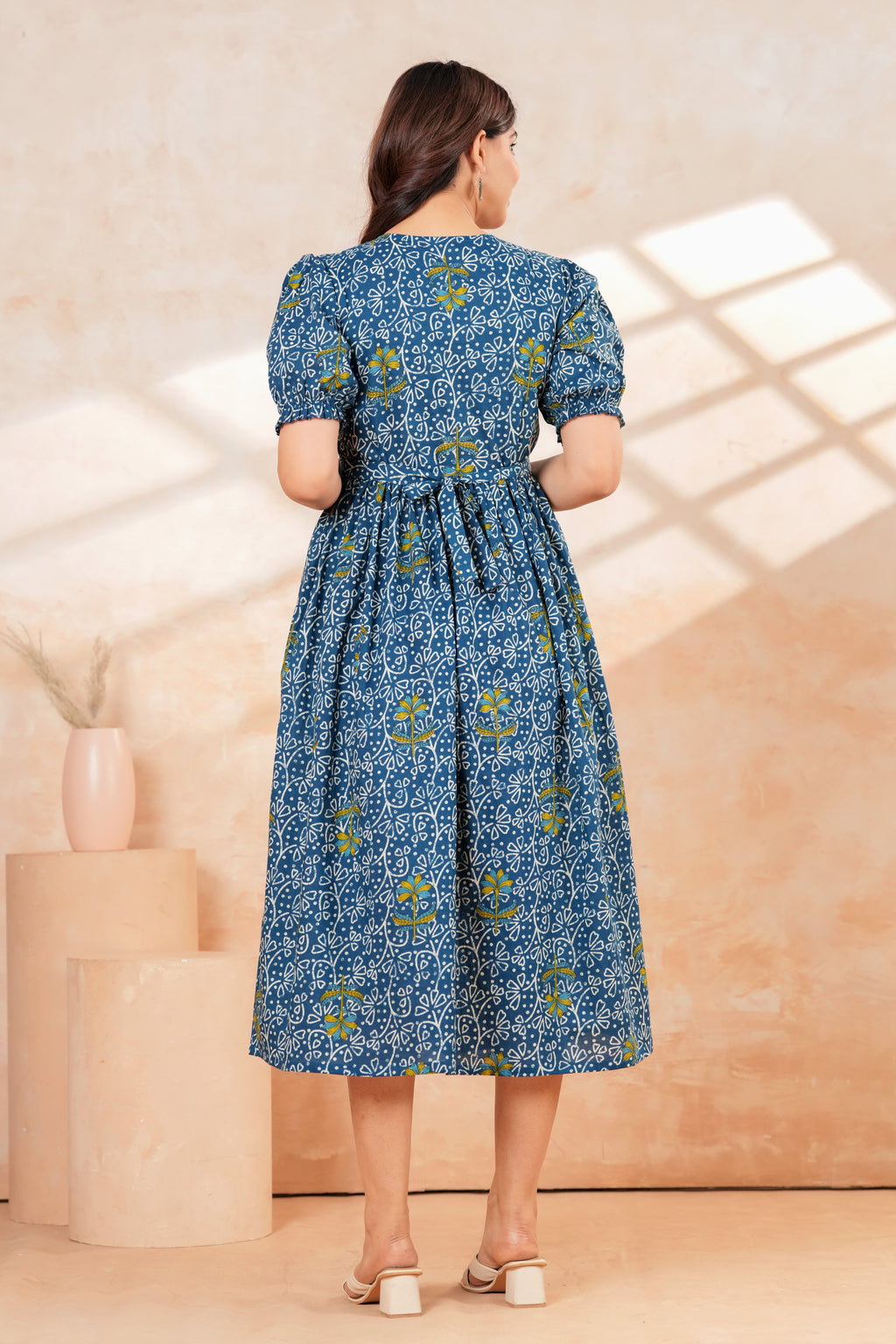 Blue Printed Pure Cotton Maternity Kurta