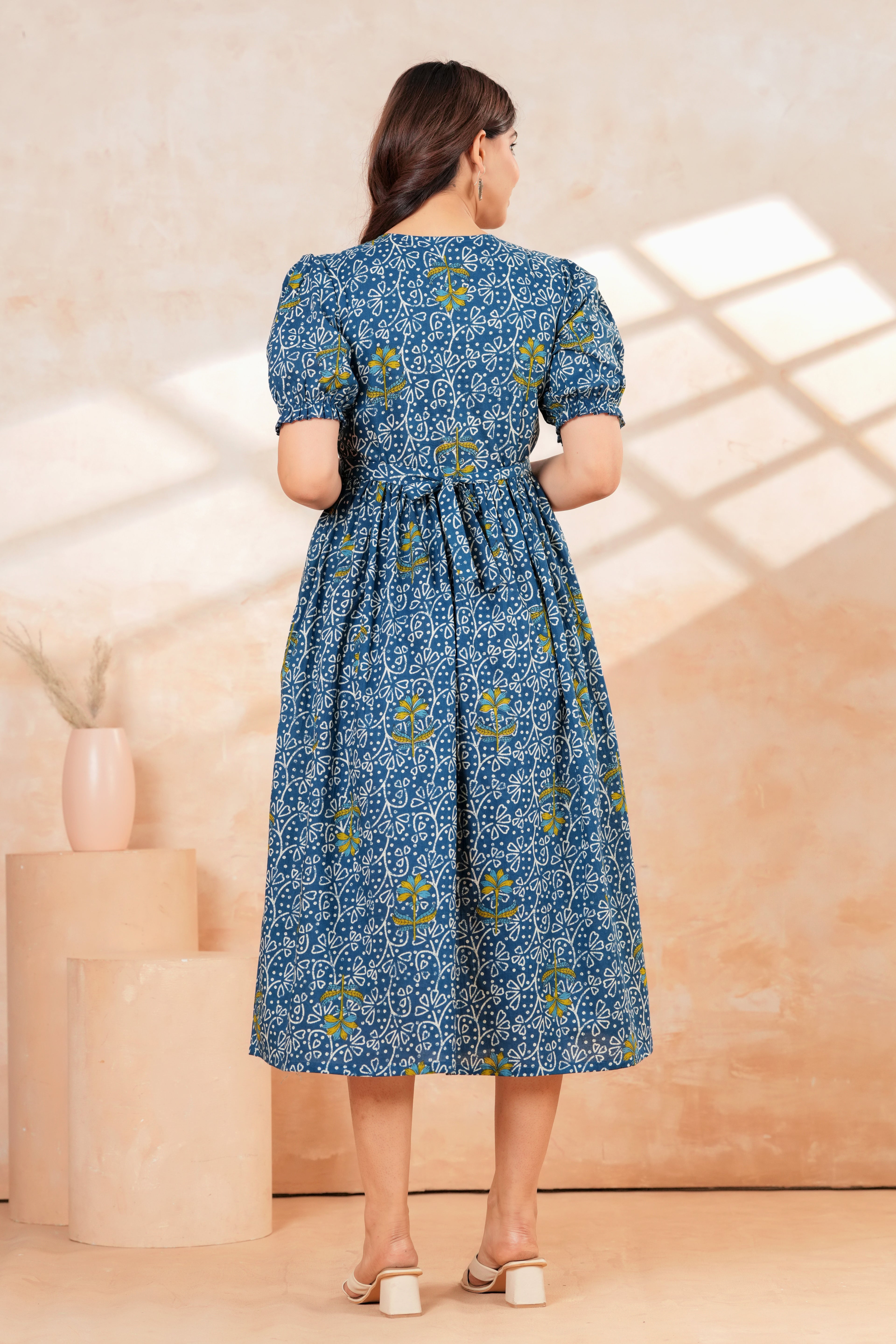 Blue Printed Pure Cotton Maternity Kurta