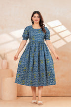 Blue Printed Pure Cotton Maternity Kurta