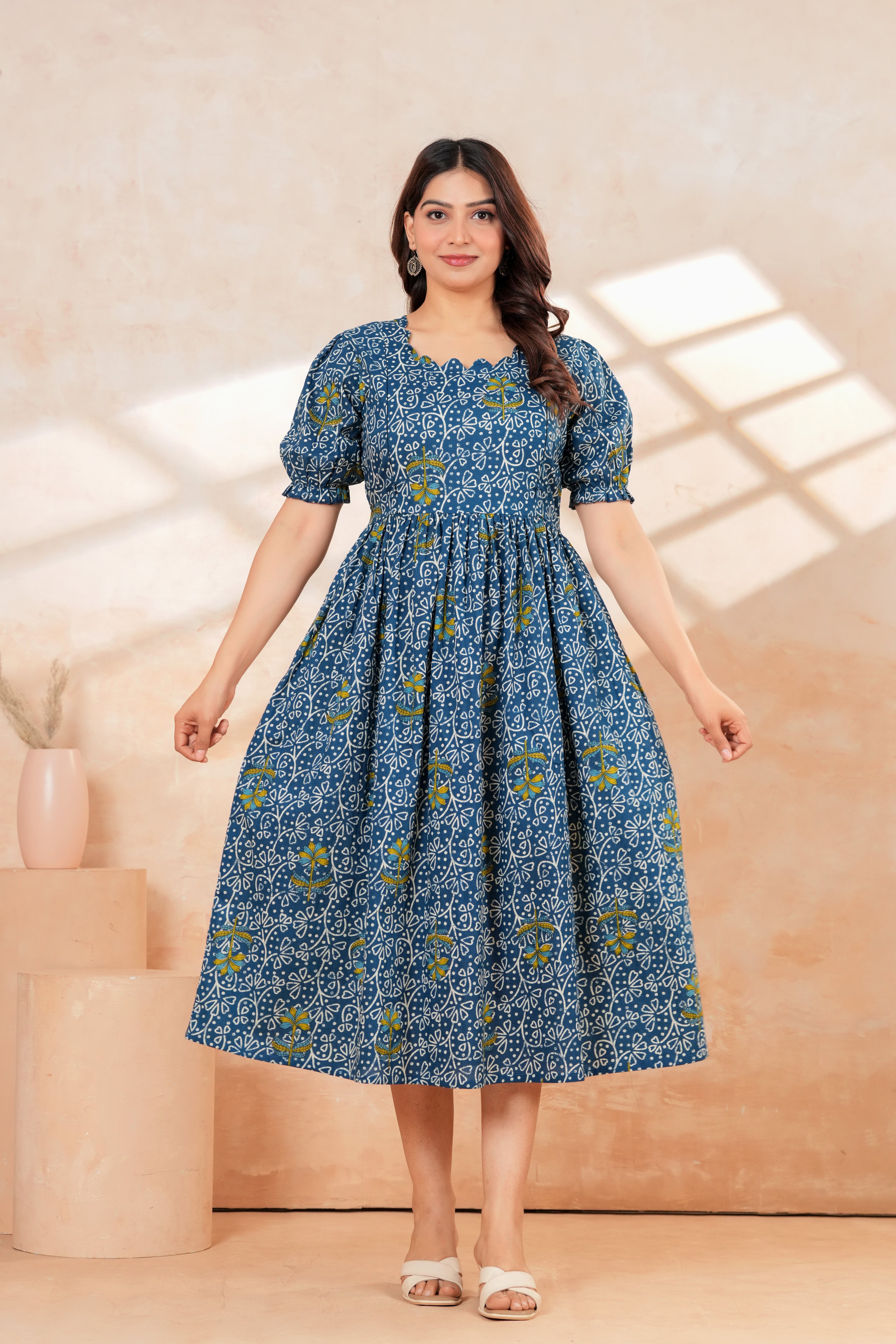 Blue Printed Pure Cotton Maternity Kurta